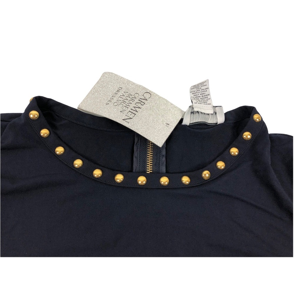 Carmen Marc Valvo Womens Medium Blue Studded Short Sleeve Sheath Stretch NWT - Picture 11 of 11